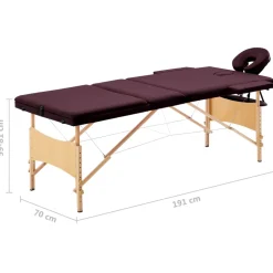 vidaXL Massagetafel inklapbaar 3 zones hout wijnpaars