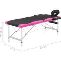 vidaXL Massagetafel inklapbaar 2 zones aluminium zwart en roze