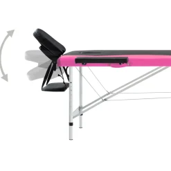 vidaXL Massagetafel inklapbaar 2 zones aluminium zwart en roze