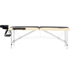 vidaXL Massagetafel inklapbaar 2 zones aluminium zwart en beige