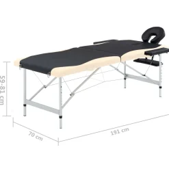 vidaXL Massagetafel inklapbaar 2 zones aluminium zwart en beige