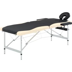 vidaXL Massagetafel inklapbaar 2 zones aluminium zwart en beige