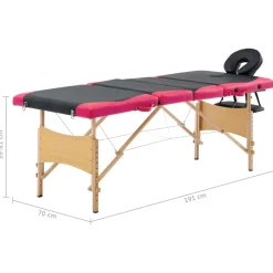 vidaXL Massagetafel inklapbaar 4 zones hout zwart en roze