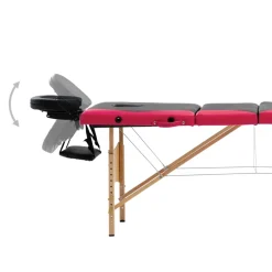 vidaXL Massagetafel inklapbaar 4 zones hout zwart en roze