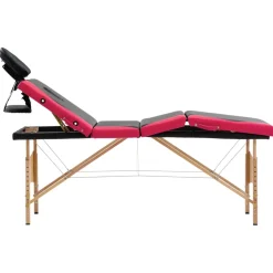 vidaXL Massagetafel inklapbaar 4 zones hout zwart en roze
