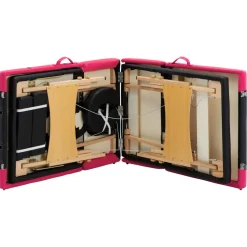 vidaXL Massagetafel inklapbaar 4 zones hout zwart en roze