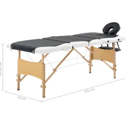 vidaXL Massagetafel inklapbaar 4 zones hout zwart en wit
