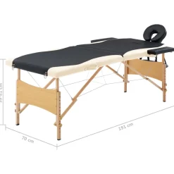 vidaXL Massagetafel inklapbaar 2 zones hout zwart en beige