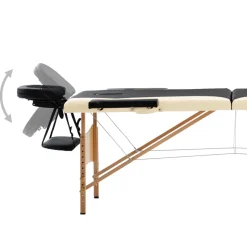 vidaXL Massagetafel inklapbaar 2 zones hout zwart en beige