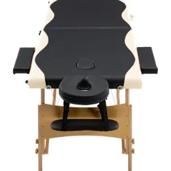vidaXL Massagetafel inklapbaar 2 zones hout zwart en beige