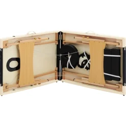 vidaXL Massagetafel inklapbaar 2 zones hout zwart en beige