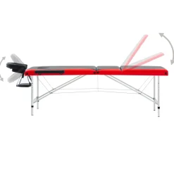vidaXL Massagetafel inklapbaar 3 zones aluminium zwart en rood