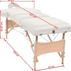 vidaXL Massagetafel inklapbaar 3 zones 10 cm dik wit