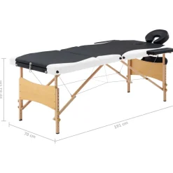 vidaXL Massagetafel inklapbaar 3 zones hout zwart en wit