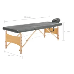 vidaXL Massagetafel met 4 zones 186x68 cm houten frame antraciet