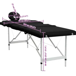 vidaXL Massagetafel met 4 zones inklapbaar aluminum frame zwart