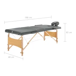 vidaXL Massagetafel met 3 zones 186x68 cm houten frame antraciet