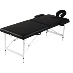vidaXL Massagetafel met 2 zones inklapbaar aluminum frame zwart