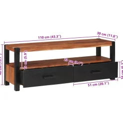 vidaXL Mediakast met lade Bruin 110 x 30 x 40 cm Massief Acaciahout