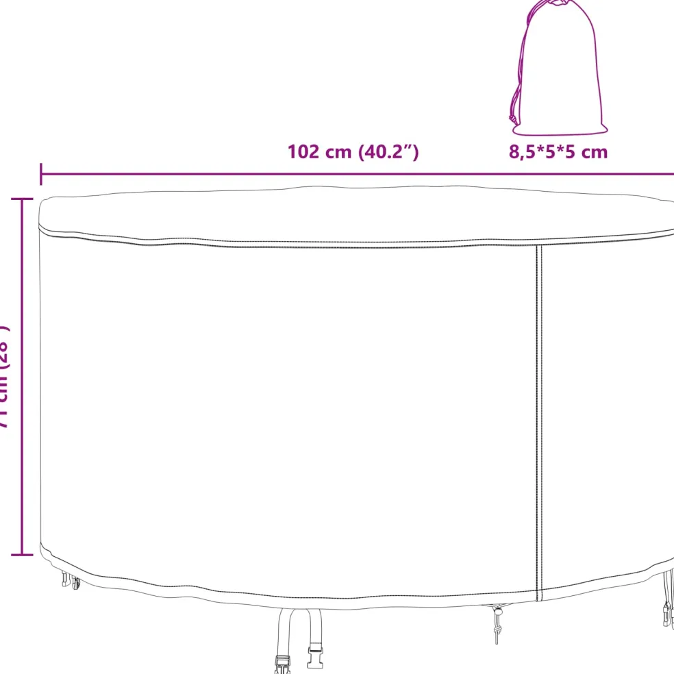 vidaXL Meubelhoes 102 x 102 x 71 cm 210D Oxford Stof Rond Waterdicht