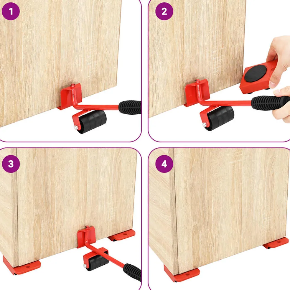 vidaXL Meubelrollers 8 stuks met lifters 9,8x7,5x3 cm 150 kg rood