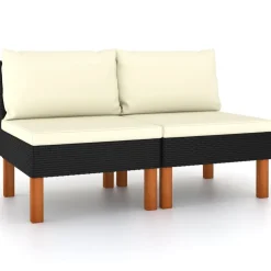 vidaXL Middenbanken 2 st poly rattan en massief eucalyptushout