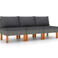 vidaXL Middenbanken 3 st poly rattan en massief eucalyptushout