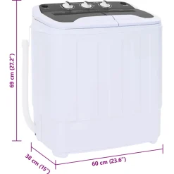 vidaXL Mini Wasmachine met Twin Tub 3,6 kg Zwart en Wit
