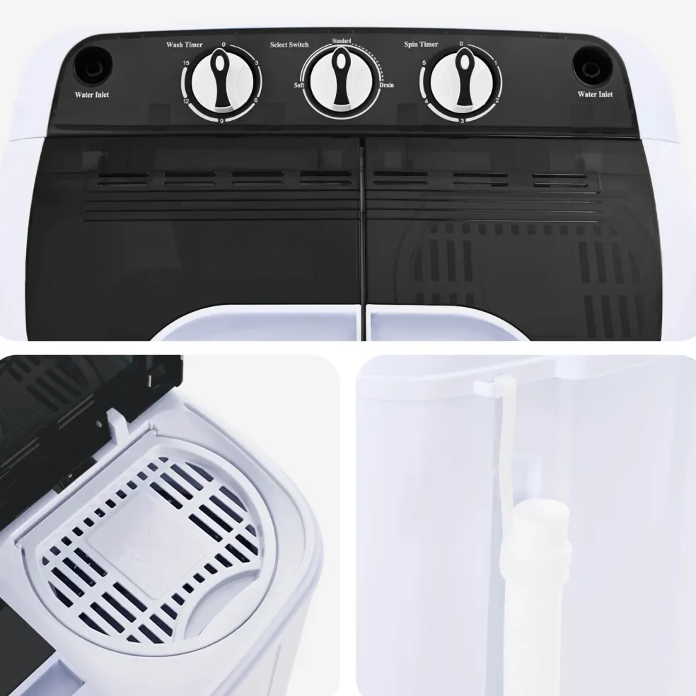 vidaXL Mini Wasmachine met Twin Tub 3,6 kg Zwart en Wit