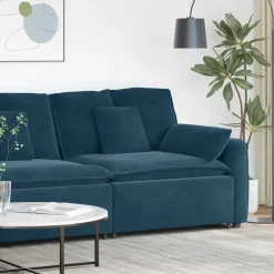 vidaXL Modulaire bank Armleuning eindmodule met kussens 100 cm blauw