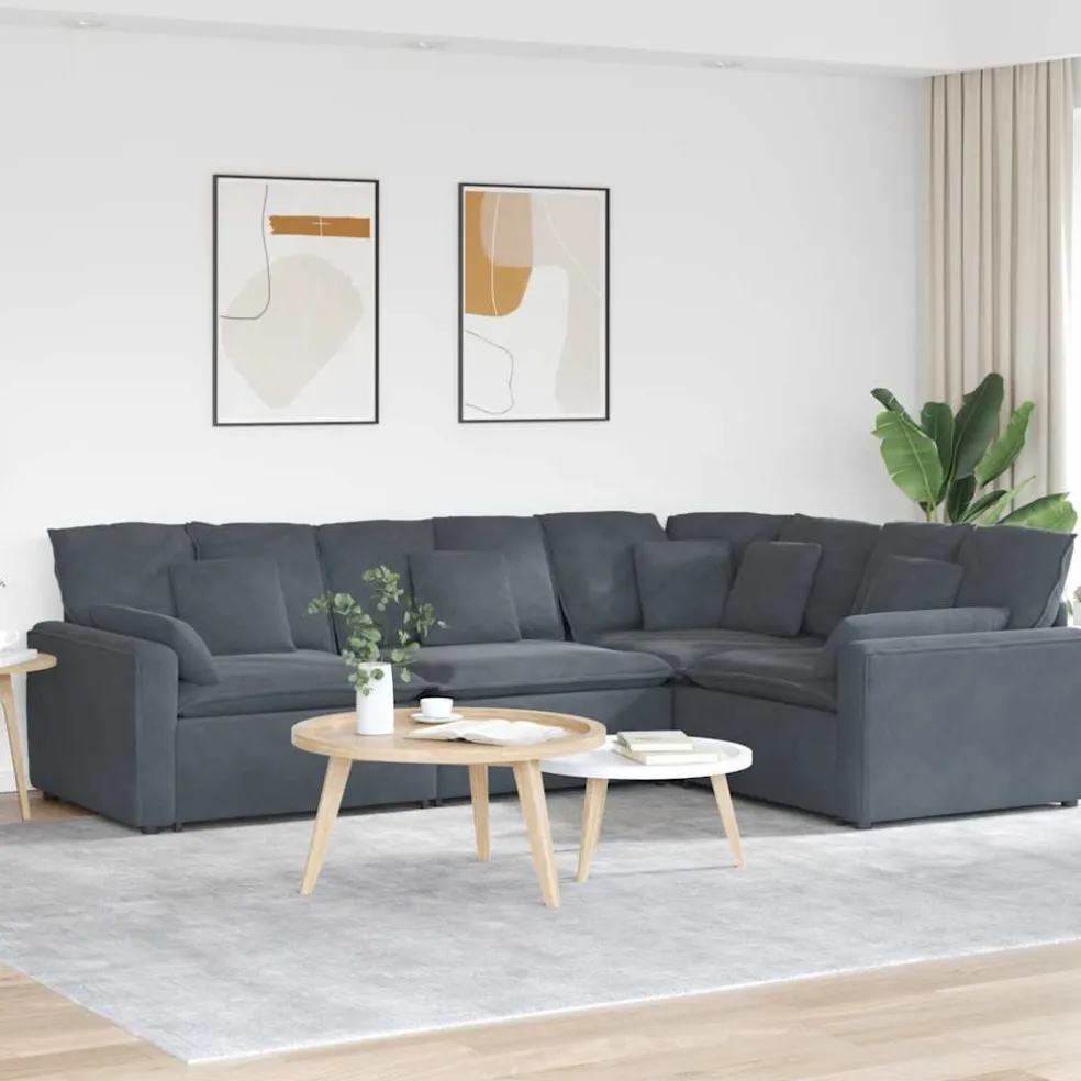 vidaXL Modulaire bank met kussens fluweel donkergrijs