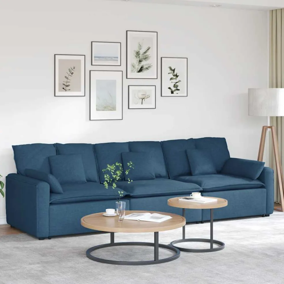 vidaXL Modulaire bank met kussens blauw