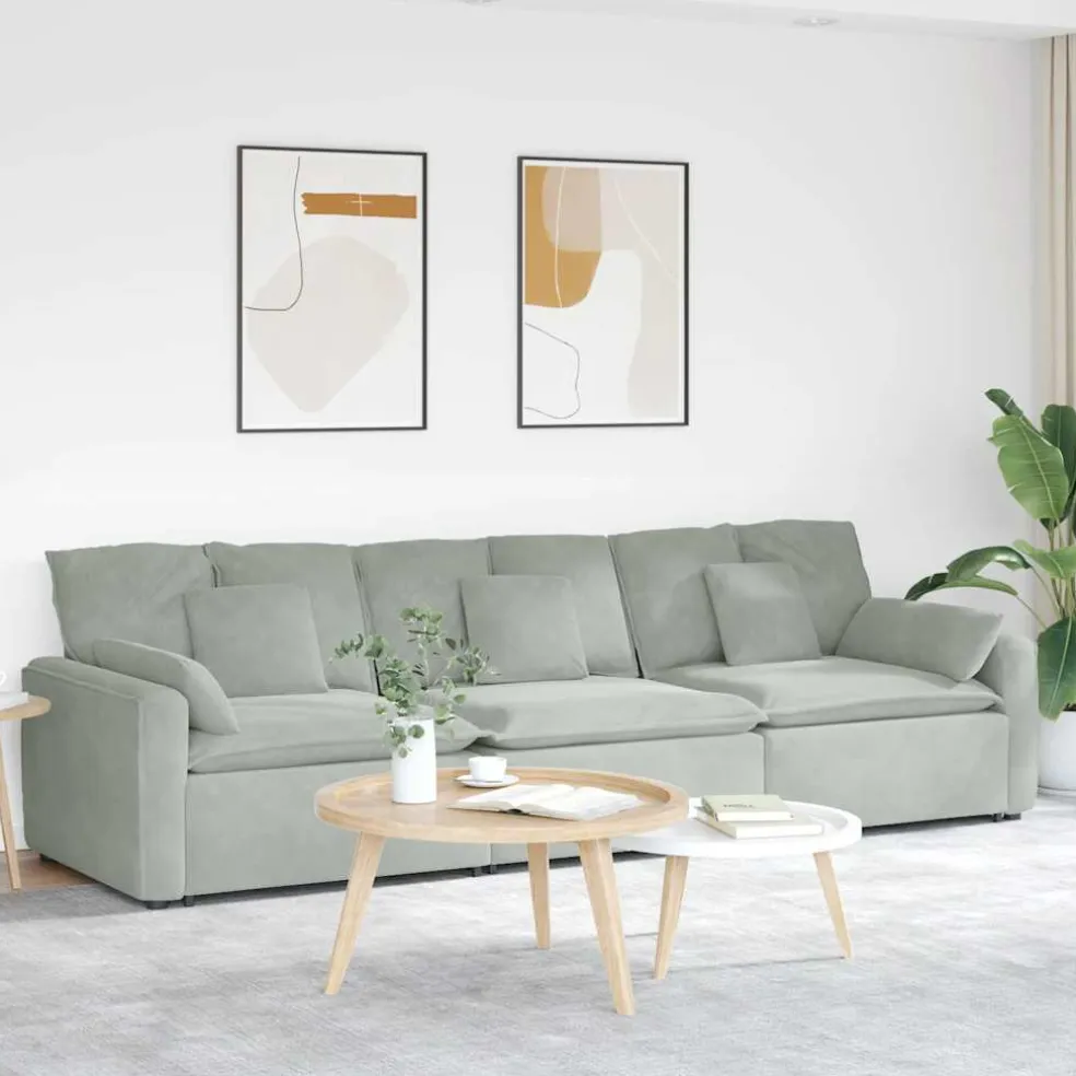 vidaXL Modulaire bank met kussens crèmekleurig