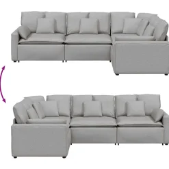 vidaXL Modulaire bank met kussens stof wolk grijs