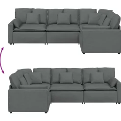 vidaXL Modulaire bank met kussens stof donkergrijs