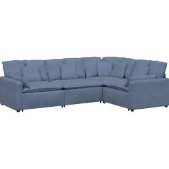 vidaXL Modulaire bank met kussens corduroy stof blauw