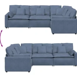vidaXL Modulaire bank met kussens corduroy stof blauw