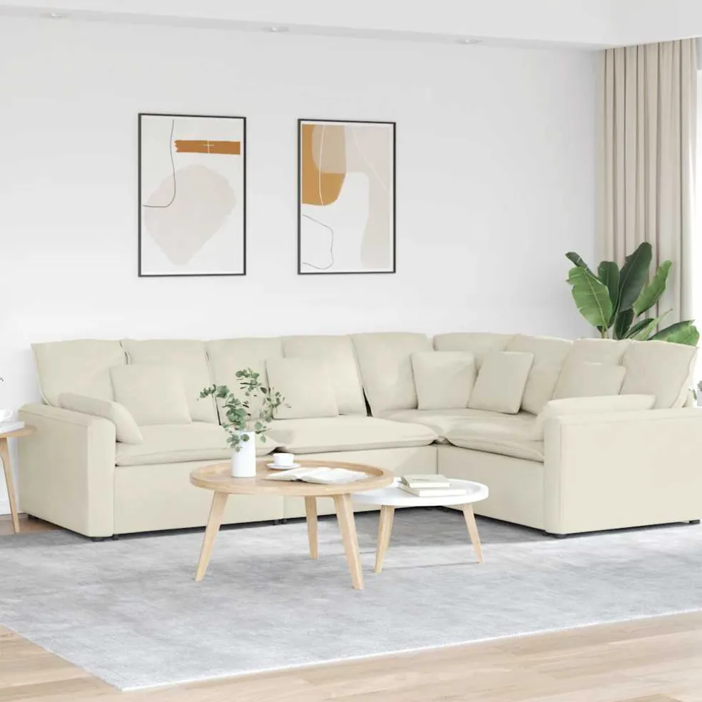 vidaXL Modulaire bank met kussens fluweel crèmekleurig