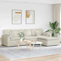 vidaXL Modulaire bank met voetenbank en kussens crèmekleurig