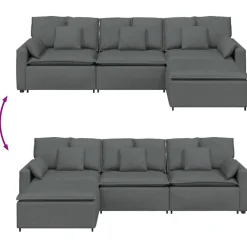 vidaXL Modulaire bank met voetenbank en kussens donkergrijs