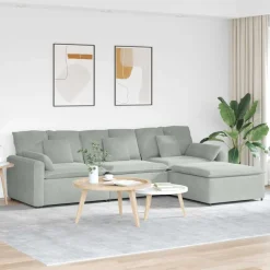 vidaXL Modulaire bank met voetenbank en kussens lichtgrijs