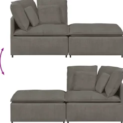 vidaXL Modulaire bank met voetenbank&kussens corduroy stof lichtgrijs