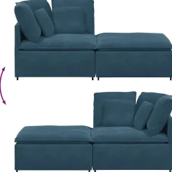 vidaXL Modulaire bank met voetenbank en kussens fluweel blauw