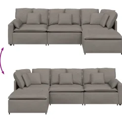 vidaXL Modulaire bank met voetenbank en kussens stof taupe