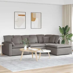 vidaXL Modulaire bank met voetenbank en kussens stof taupe