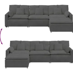 vidaXL Modulaire bank met voetenbank en kussens donkergrijs