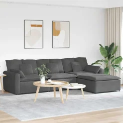 vidaXL Modulaire bank met voetenbank en kussens donkergrijs