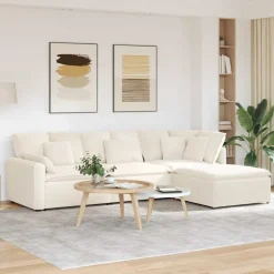 vidaXL Modulaire bank met voetenbank&kussens gekrulde wolachtige stof