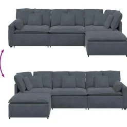 vidaXL Modulaire bank met voetenbank en kussens fluweel donkergrijs
