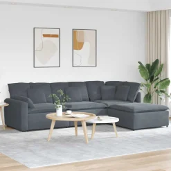 vidaXL Modulaire bank met voetenbank en kussens fluweel donkergrijs